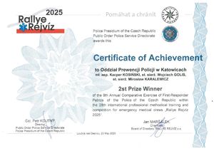 Certyfikat udziału w zawodach RALLYE REJVÍZ potwierdzający zajęcie 2. miejsca.