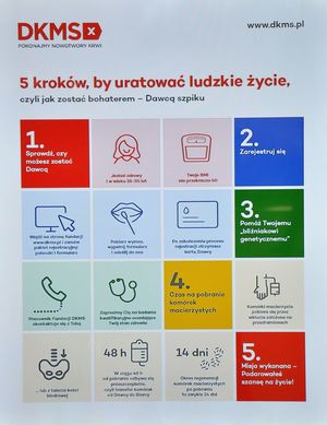 Tablica informacyjna jak zostać dawcą szpiku.